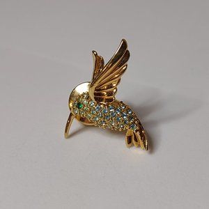 Very Pretty Blue, Green, And Gold Tone Hummingbird Pin